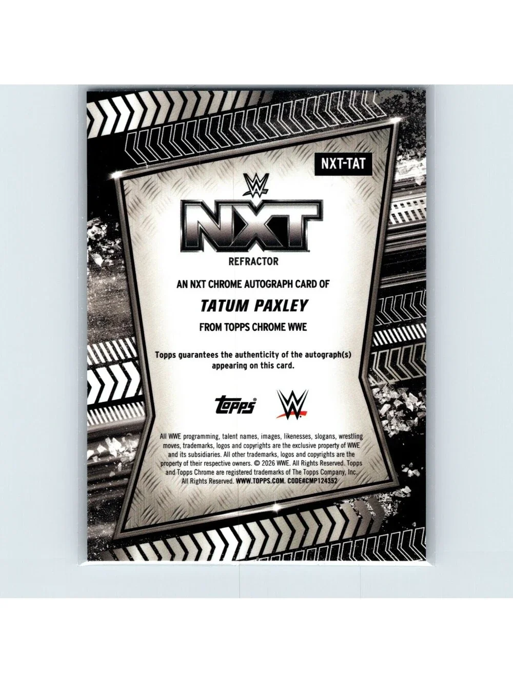 2026 Topps Chrome WWE - Tatum Paxley NXT-TAT - NXT Autograph Refractor